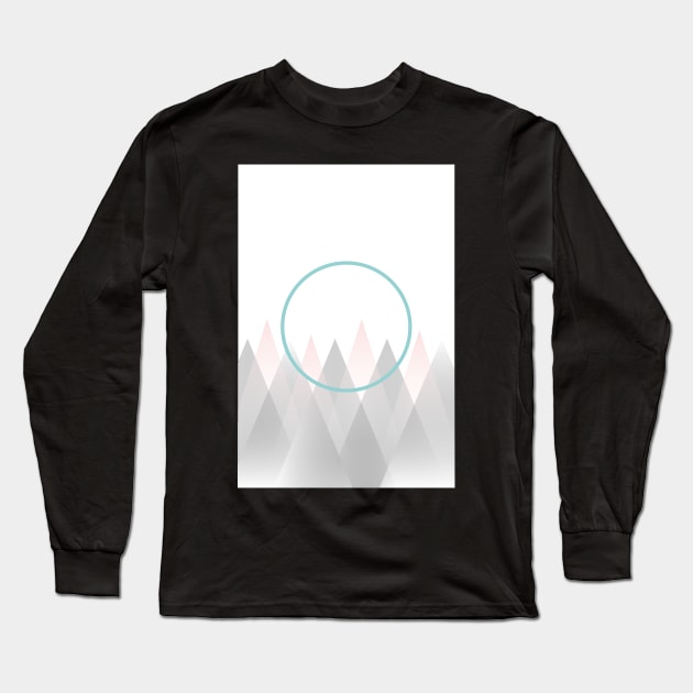 Minimal Abstract Graphic Mountains Circle Blue Mint Pink Gray Long Sleeve T-Shirt by fivemmPaper